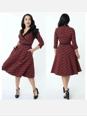 NEW Trudy's 50s Swing Dress Red Black Plaid by Unique Vintage